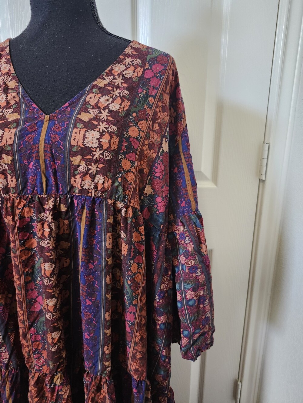 Natural Life Bohemian Floral Tiered Maxi Dress - Burgundy Multi Xxl - Picture 5 of 16